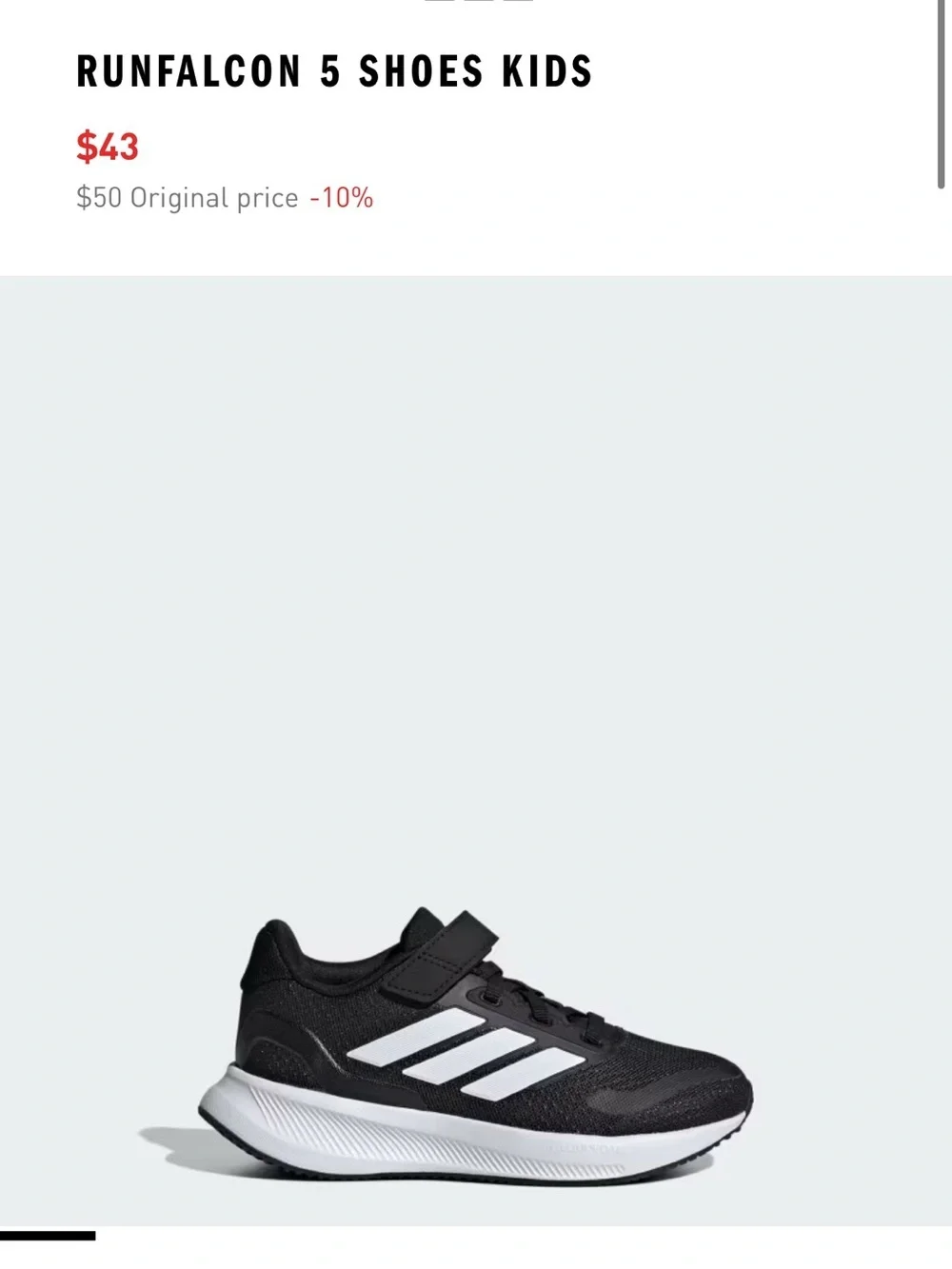 Adidas Runfalcon 5 Kids Black/White Athletic Shoes Size 3